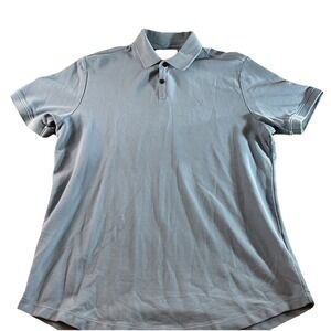 CUTS Curve-Hem Polo Mens Large Light Blue Cotton Short‎ Sleeve Shirt